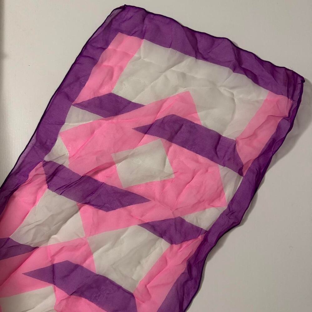 Vintage Sheer Chiffon Scarf Pink Purple Geometric Retro Mod Psychedelic‎